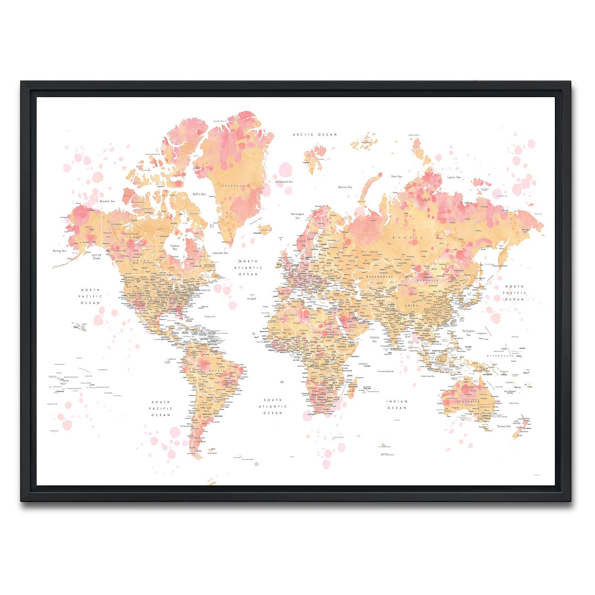 AUTO-MOCKUP WHITE | World Map 47 | 1 Piece | Black Framed Canvas | group=4x3