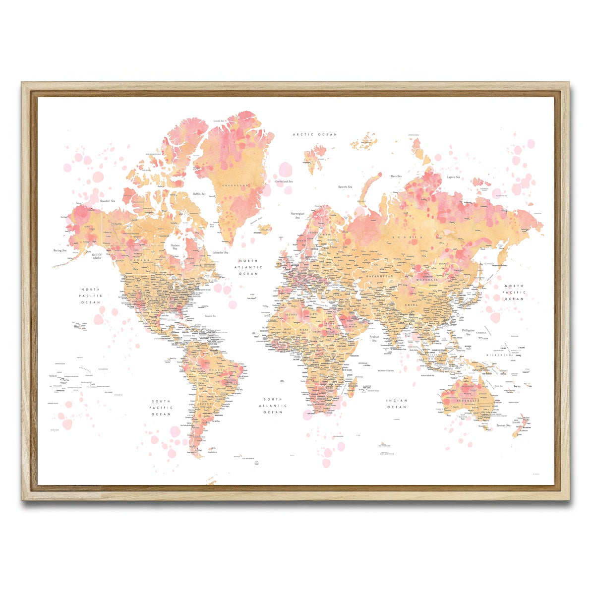 AUTO-MOCKUP WHITE | World Map 47 | 1 Piece | Natural Framed Canvas | group=4x3