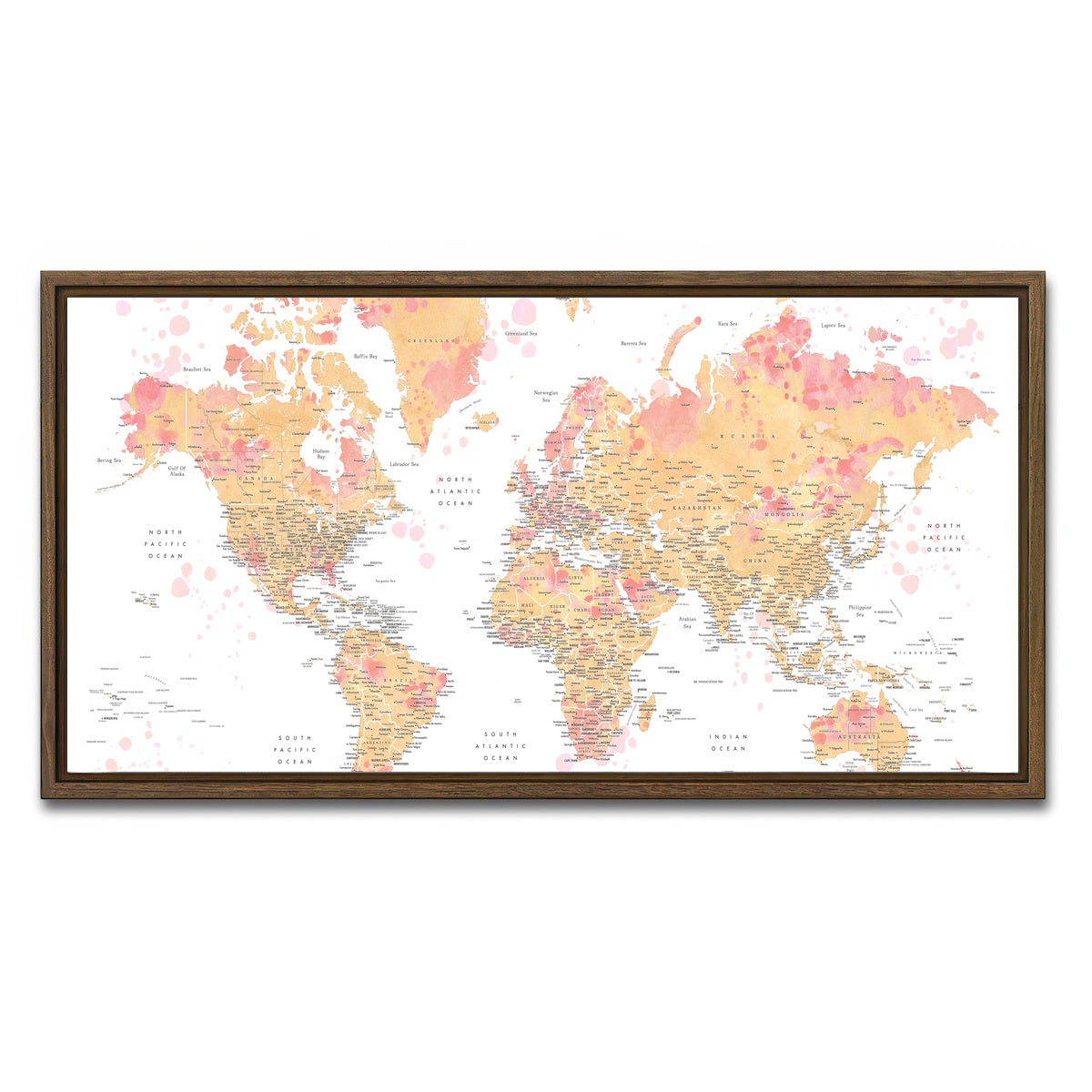 AUTO-MOCKUP WHITE | World Map 47 | 1 Piece | Walnut Framed Canvas | group=2x1