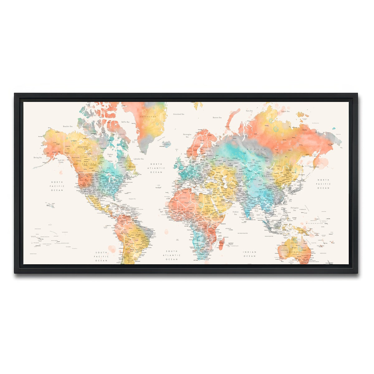 AUTO-MOCKUP WHITE | World Map 48 | 1 Piece | Black Framed Canvas | group=2x1