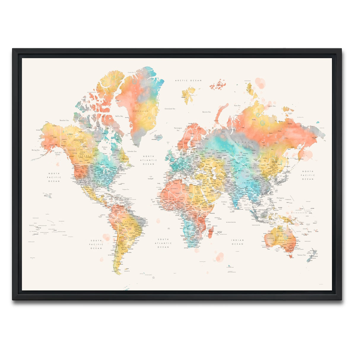 AUTO-MOCKUP WHITE | World Map 48 | 1 Piece | Black Framed Canvas | group=4x3