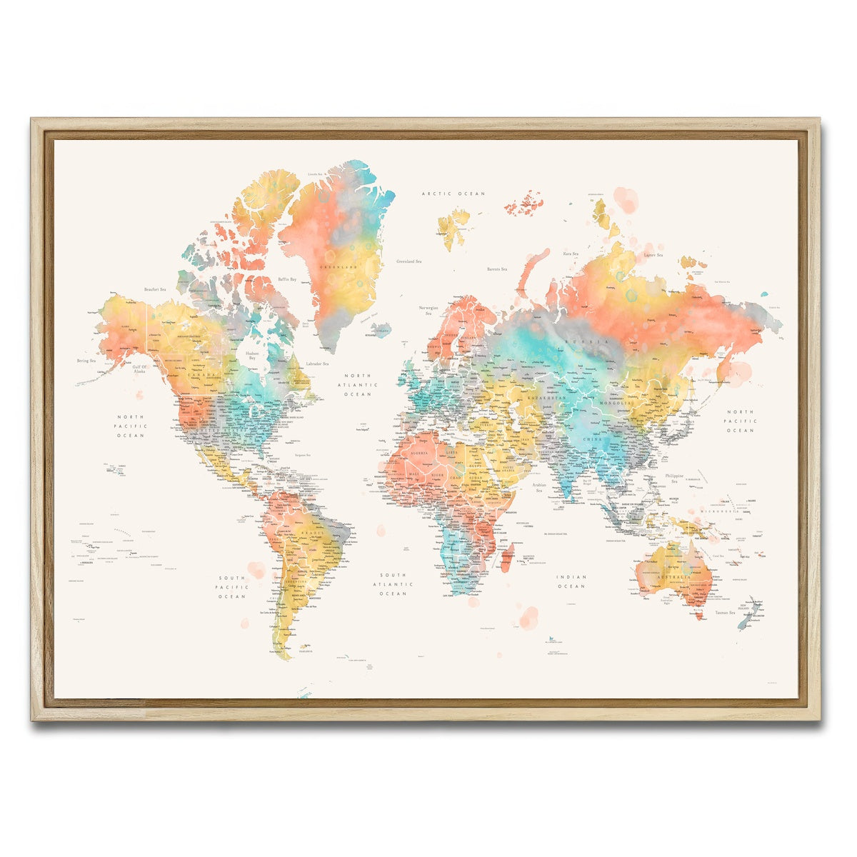 AUTO-MOCKUP WHITE | World Map 48 | 1 Piece | Natural Framed Canvas | group=4x3