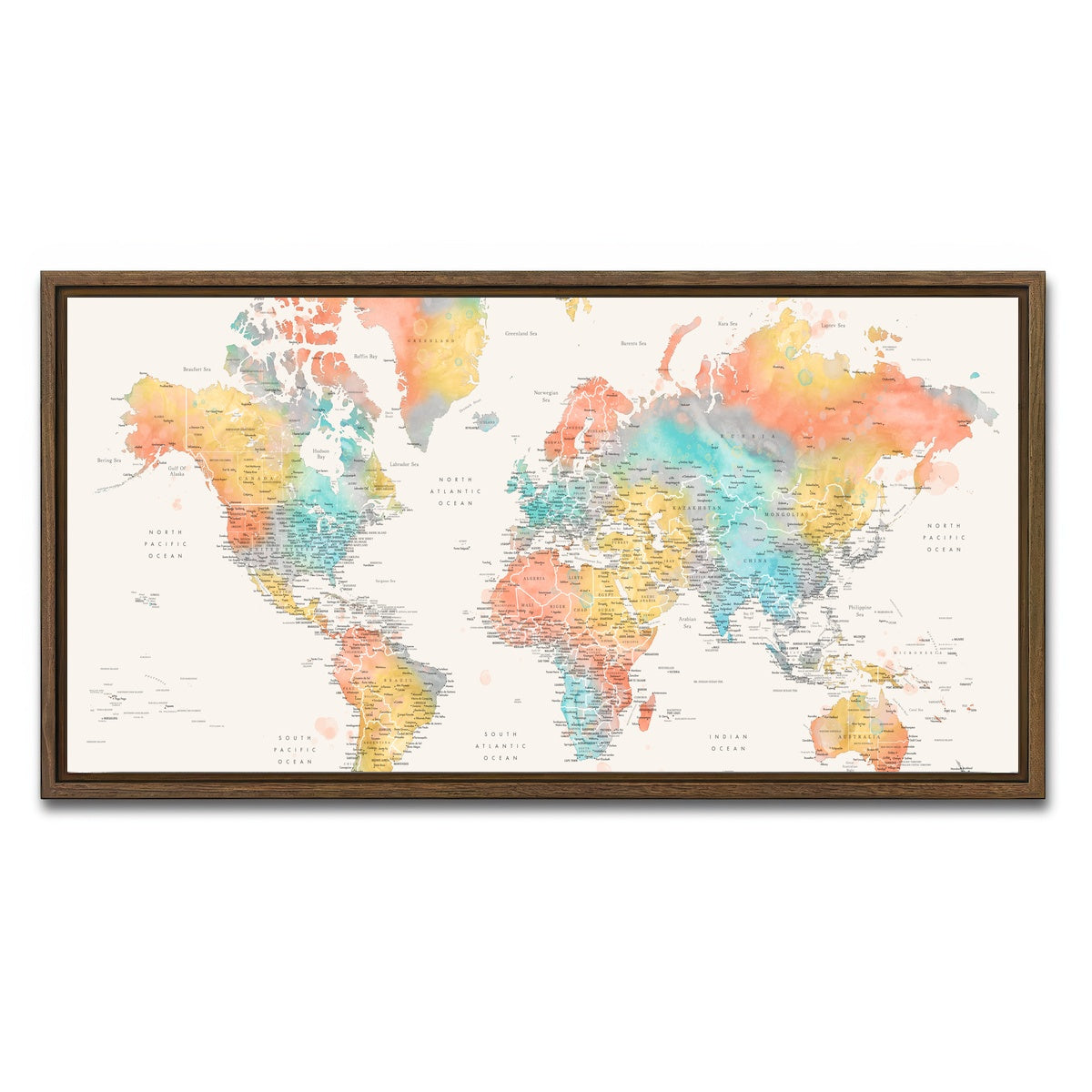 AUTO-MOCKUP WHITE | World Map 48 | 1 Piece | Walnut Framed Canvas | group=2x1