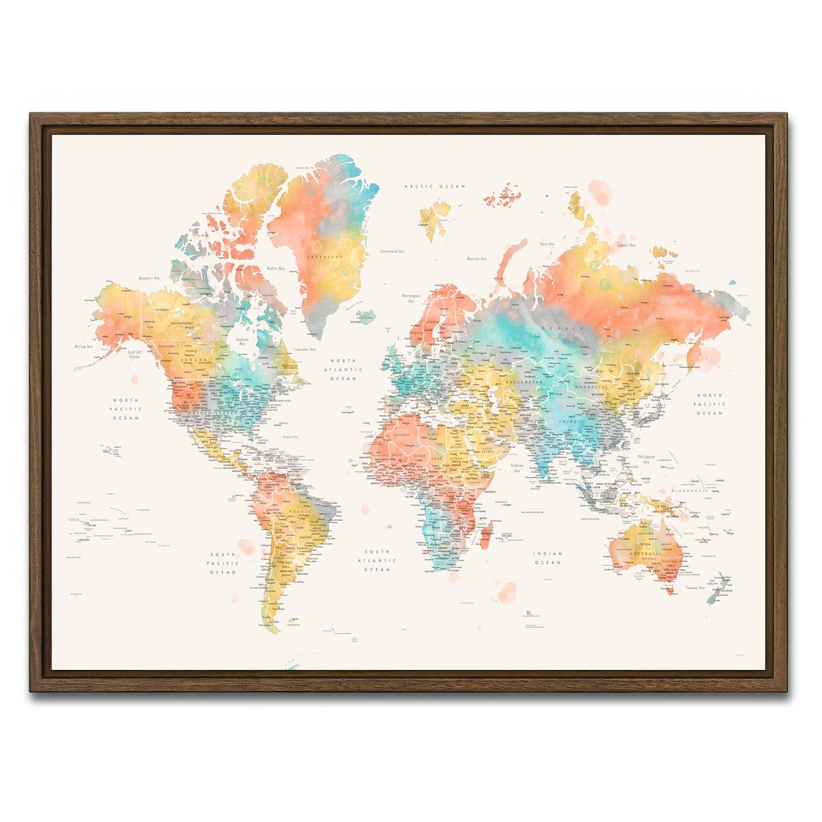 AUTO-MOCKUP WHITE | World Map 48 | 1 Piece | Walnut Framed Canvas | group=4x3