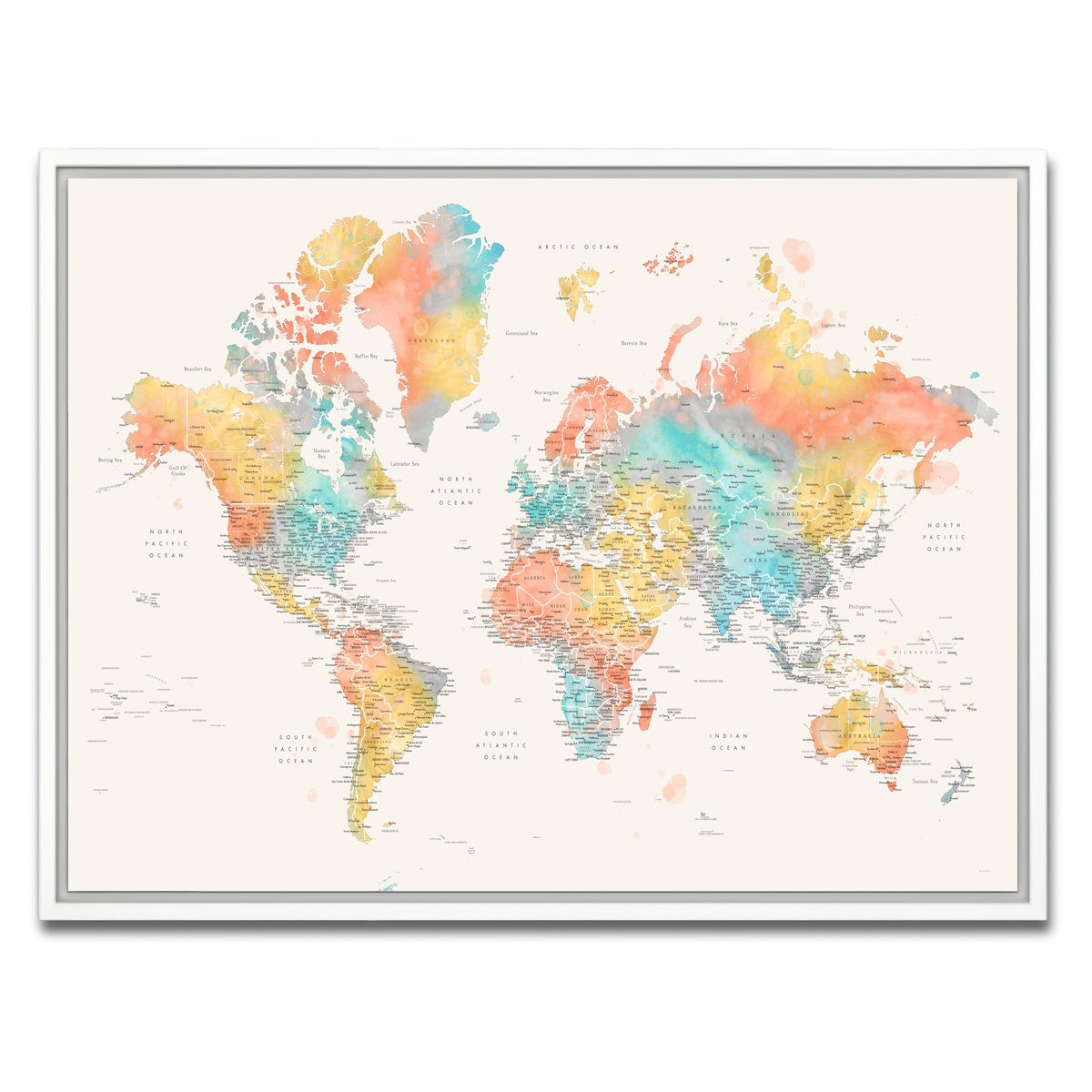 AUTO-MOCKUP WHITE | World Map 48 | 1 Piece | White Framed Canvas | group=4x3