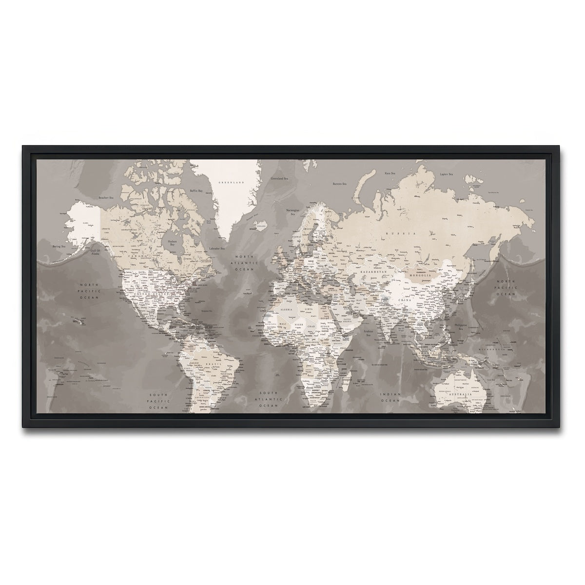 AUTO-MOCKUP WHITE | World Map 49 | 1 Piece | Black Framed Canvas | group=2x1