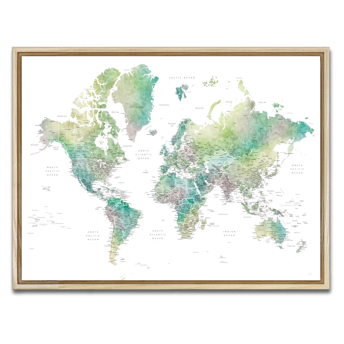AUTO-MOCKUP WHITE | World Map 4 | 1 Piece | Natural Framed Canvas | group=4x3