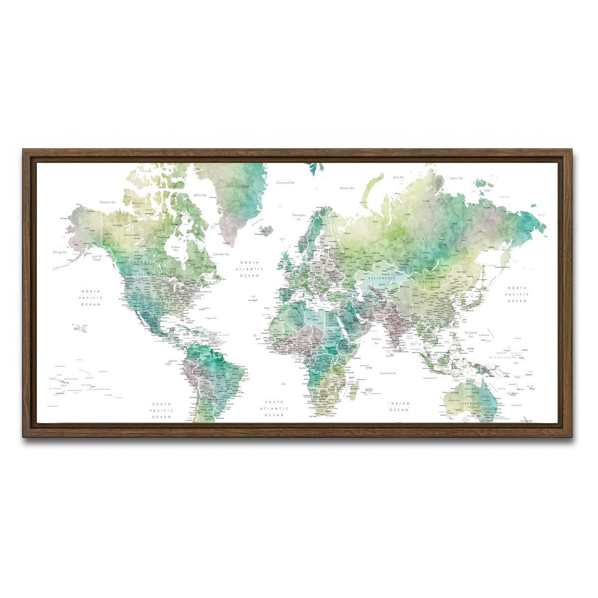 AUTO-MOCKUP WHITE | World Map 4 | 1 Piece | Walnut Framed Canvas | group=2x1