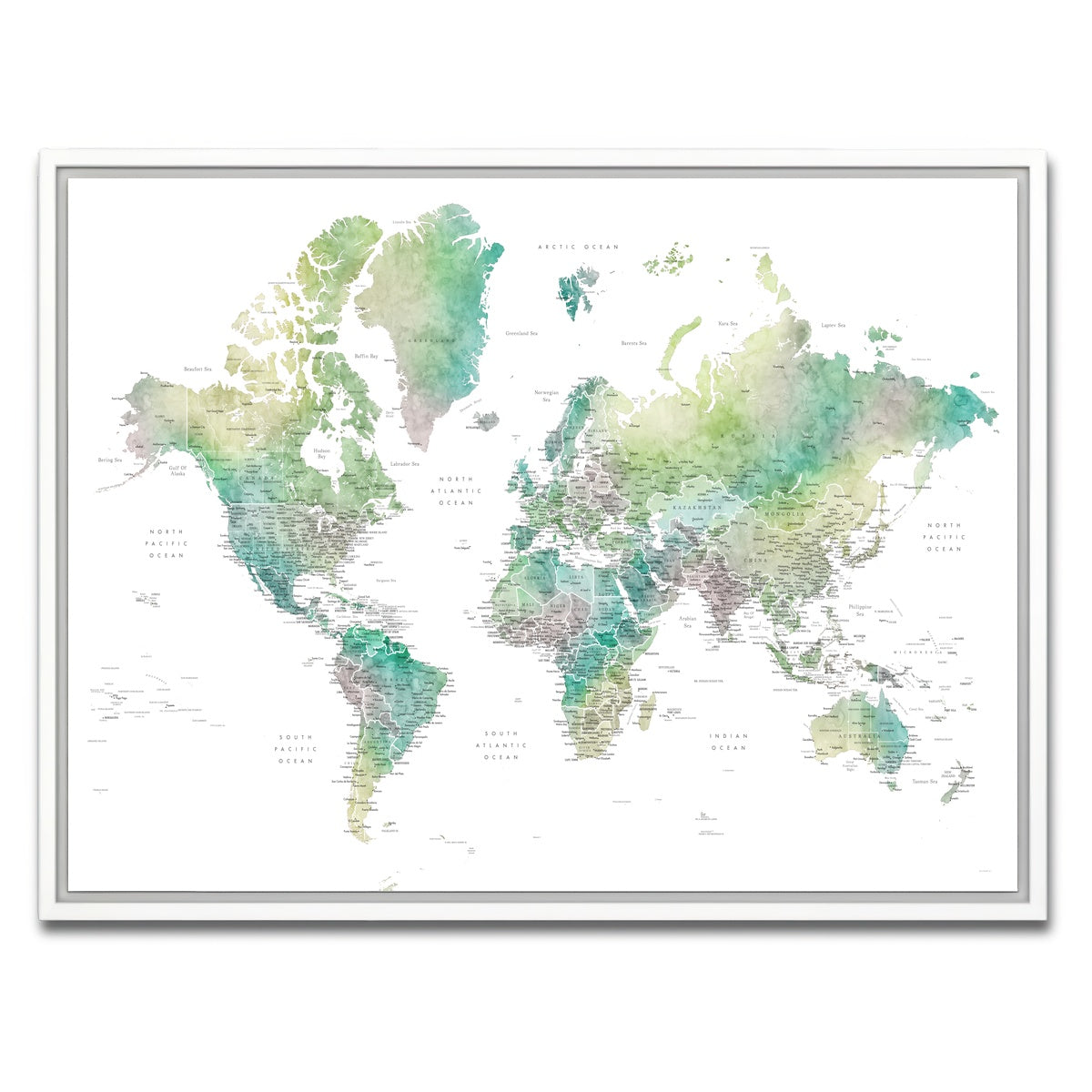 AUTO-MOCKUP WHITE | World Map 4 | 1 Piece | White Framed Canvas | group=4x3