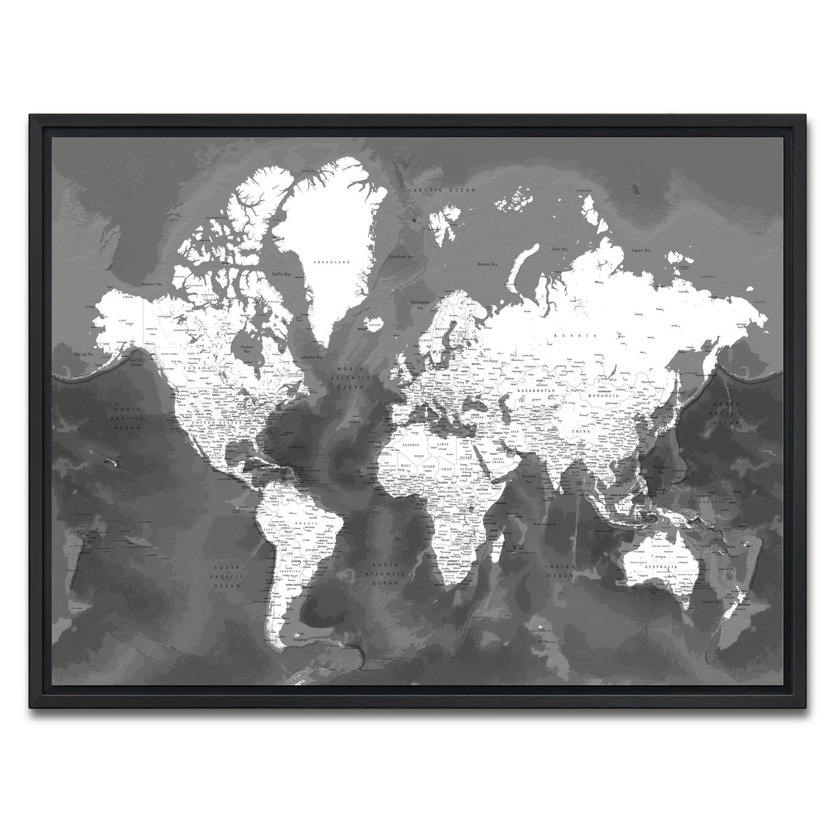 AUTO-MOCKUP WHITE | World Map 50 | 1 Piece | Black Framed Canvas | group=4x3
