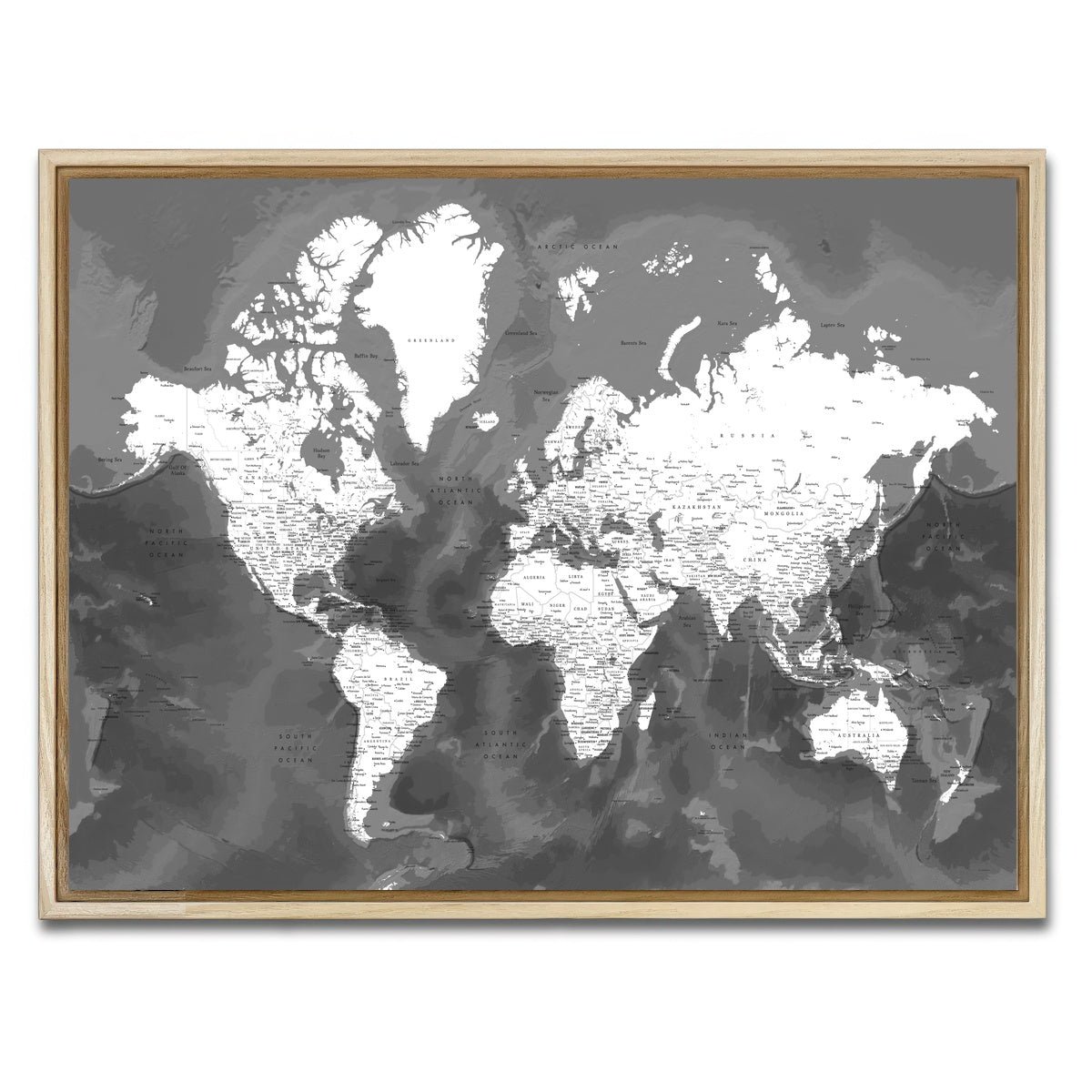 AUTO-MOCKUP WHITE | World Map 50 | 1 Piece | Natural Framed Canvas | group=4x3