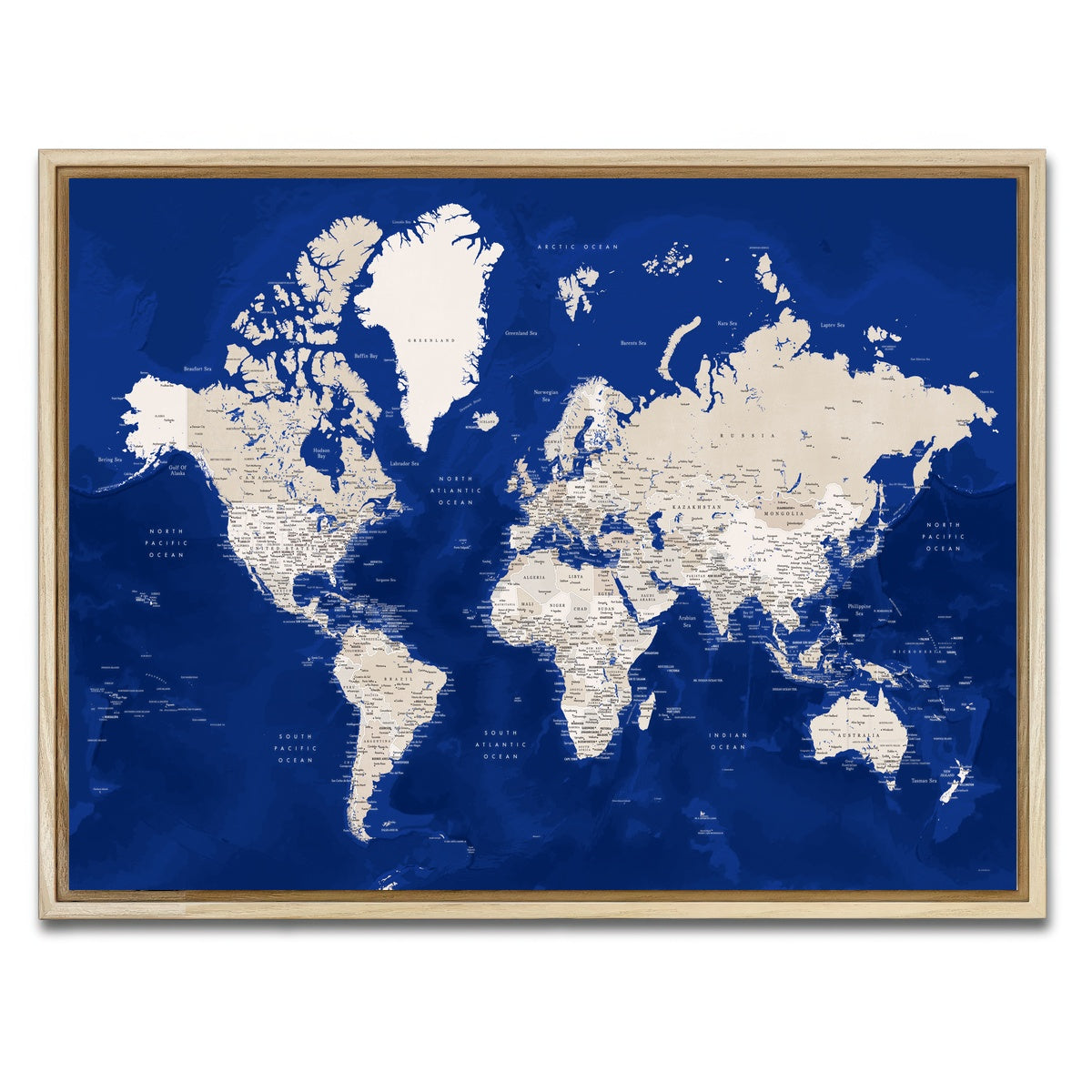 AUTO-MOCKUP WHITE | World Map 51 | 1 Piece | Natural Framed Canvas | group=4x3