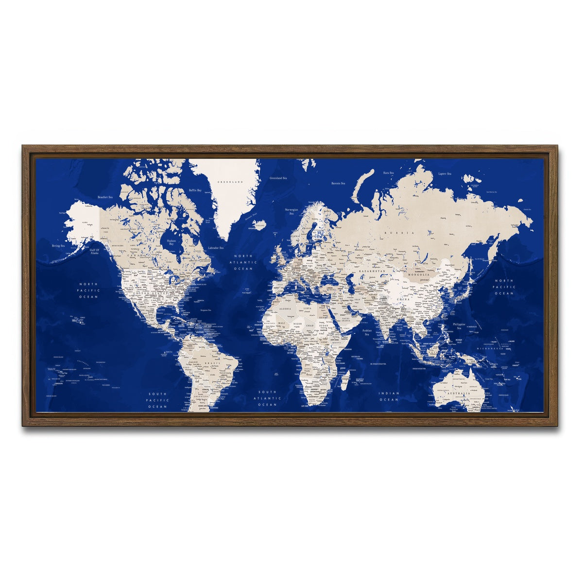 AUTO-MOCKUP WHITE | World Map 51 | 1 Piece | Walnut Framed Canvas | group=2x1