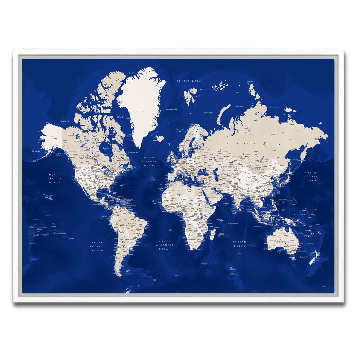 AUTO-MOCKUP WHITE | World Map 51 | 1 Piece | White Framed Canvas | group=4x3