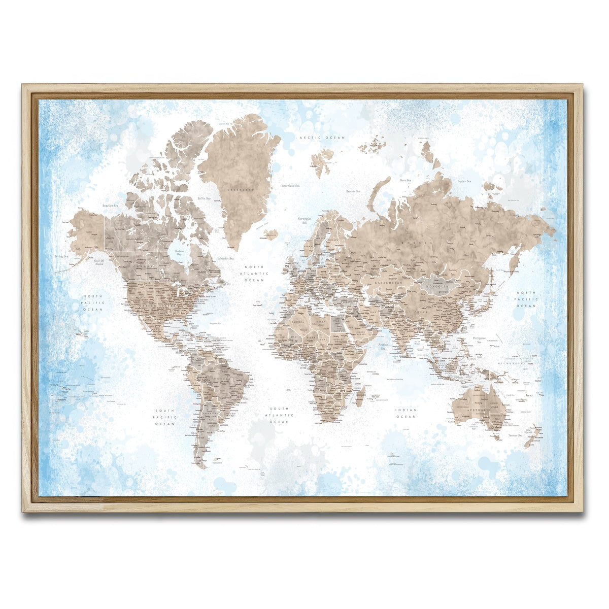 AUTO-MOCKUP WHITE | World Map 52 | 1 Piece | Natural Framed Canvas | group=4x3