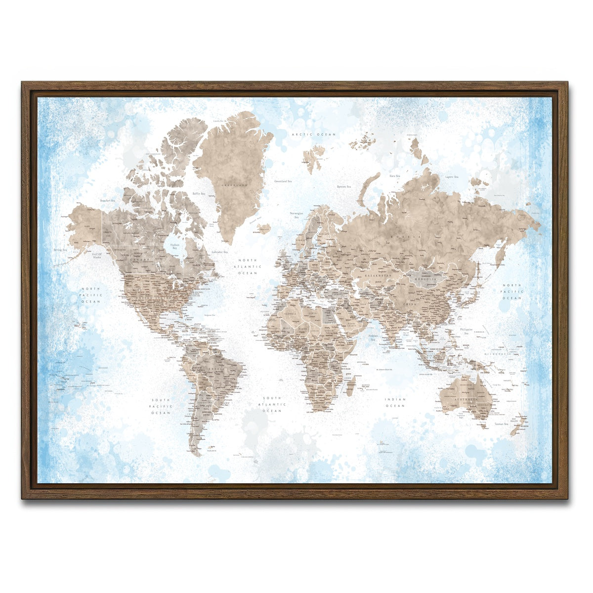 AUTO-MOCKUP WHITE | World Map 52 | 1 Piece | Walnut Framed Canvas | group=4x3