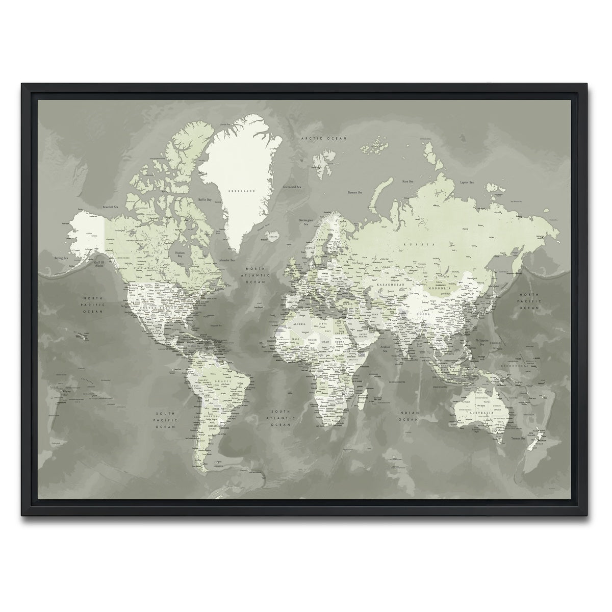 AUTO-MOCKUP WHITE | World Map 55 | 1 Piece | Black Framed Canvas | group=4x3