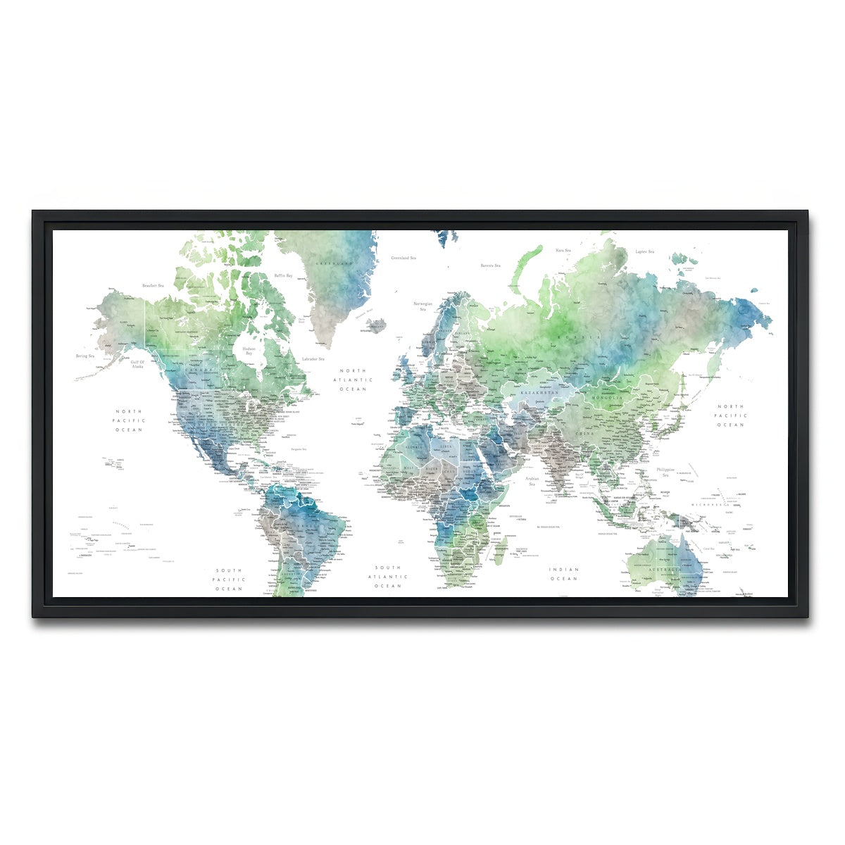 AUTO-MOCKUP WHITE | World Map 57 | 1 Piece | Black Framed Canvas | group=2x1