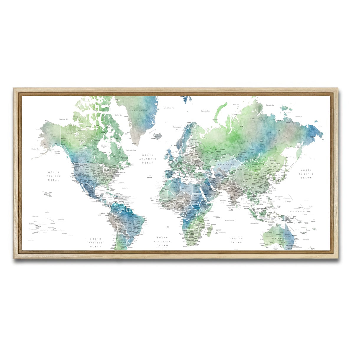 AUTO-MOCKUP WHITE | World Map 57 | 1 Piece | Natural Framed Canvas | group=2x1