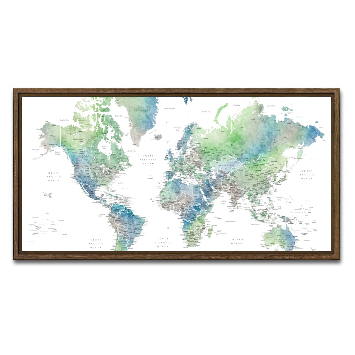AUTO-MOCKUP WHITE | World Map 57 | 1 Piece | Walnut Framed Canvas | group=2x1