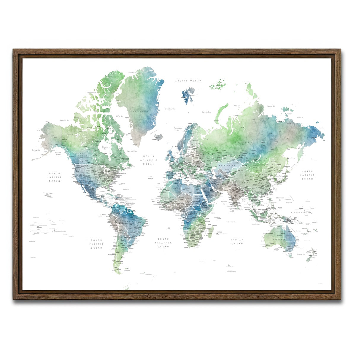 AUTO-MOCKUP WHITE | World Map 57 | 1 Piece | Walnut Framed Canvas | group=4x3