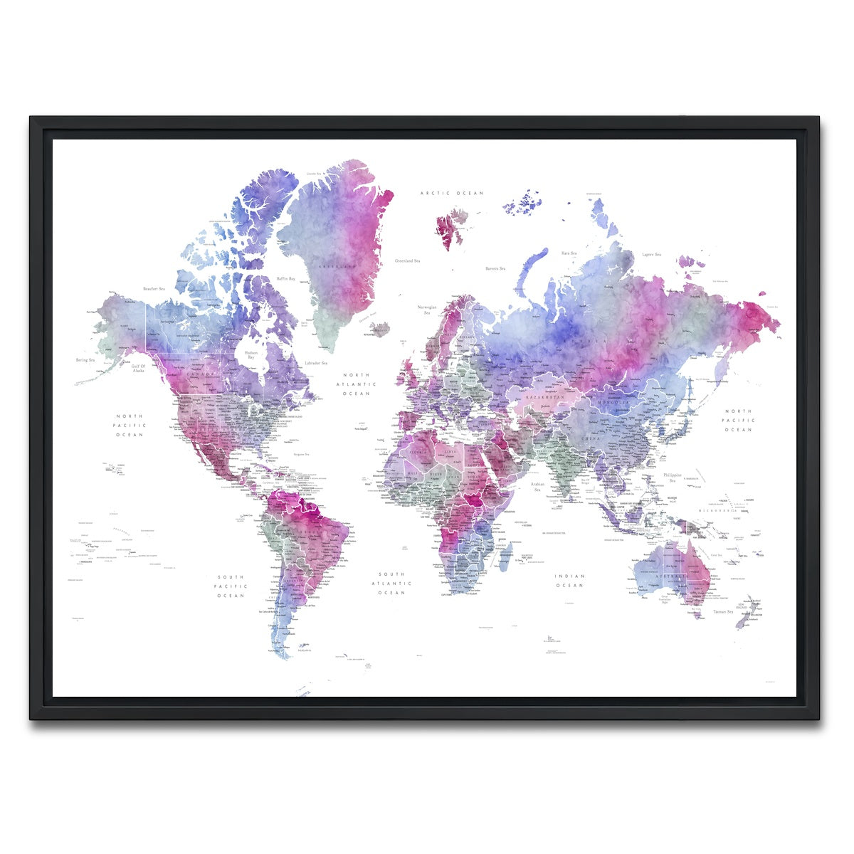 AUTO-MOCKUP WHITE | World Map 58 | 1 Piece | Black Framed Canvas | group=4x3