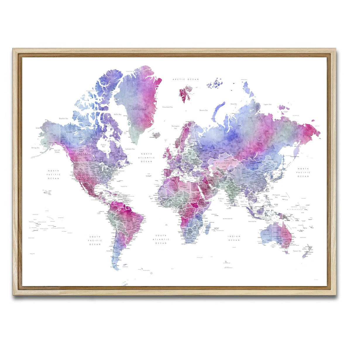 AUTO-MOCKUP WHITE | World Map 58 | 1 Piece | Natural Framed Canvas | group=4x3