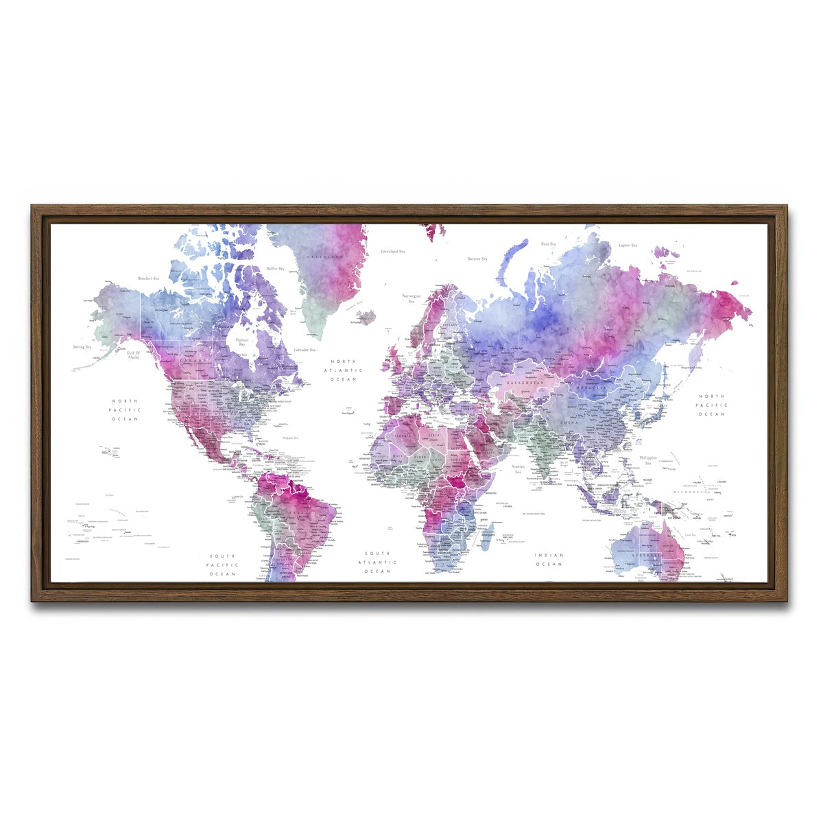 AUTO-MOCKUP WHITE | World Map 58 | 1 Piece | Walnut Framed Canvas | group=2x1