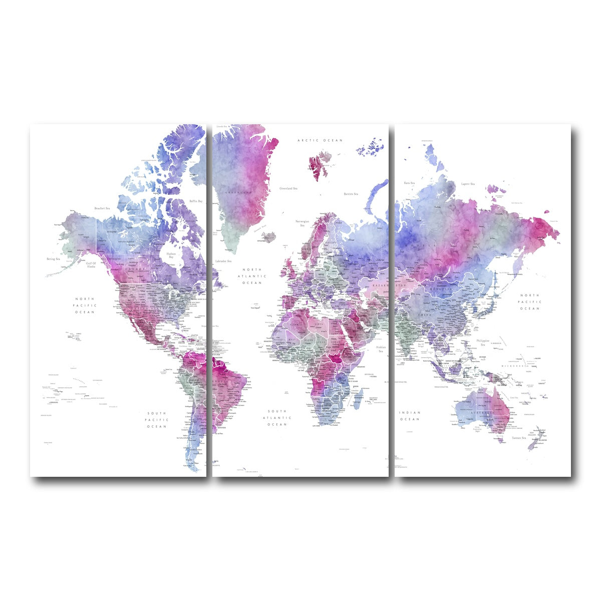 AUTO-MOCKUP WHITE | World Map 58 | 3 Piece | Gallery Wrap Canvas | group=12x24