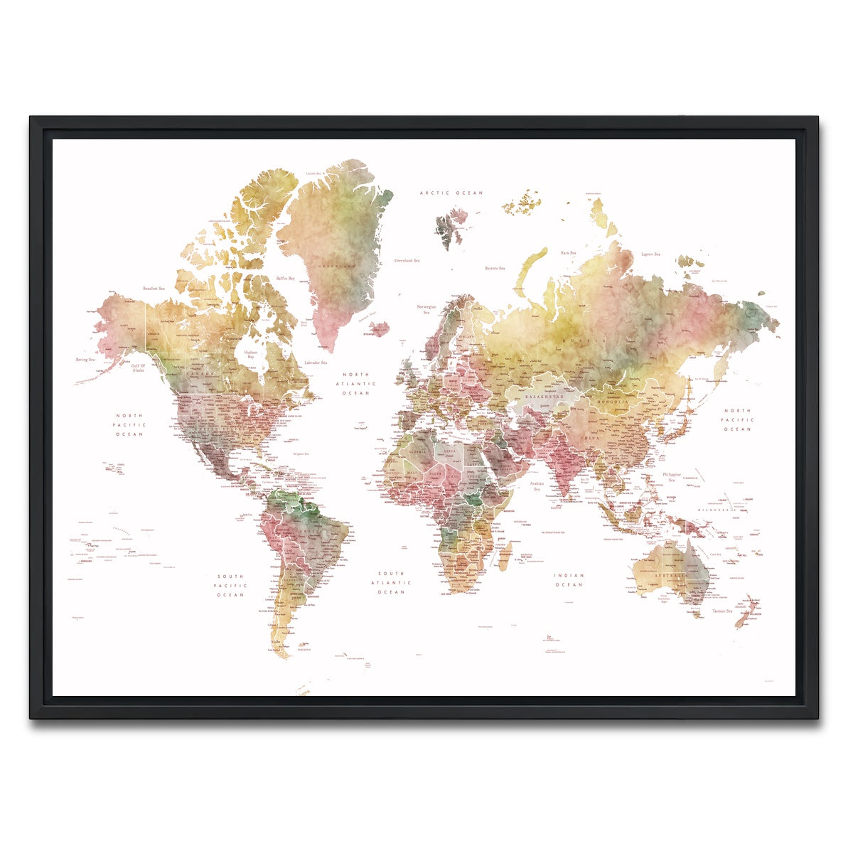 AUTO-MOCKUP WHITE | World Map 59 | 1 Piece | Black Framed Canvas | group=4x3