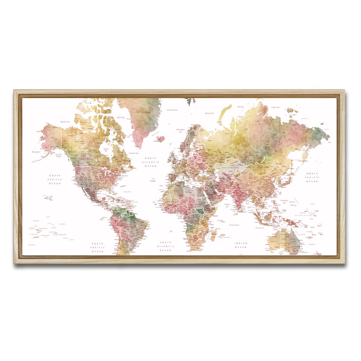 AUTO-MOCKUP WHITE | World Map 59 | 1 Piece | Natural Framed Canvas | group=2x1