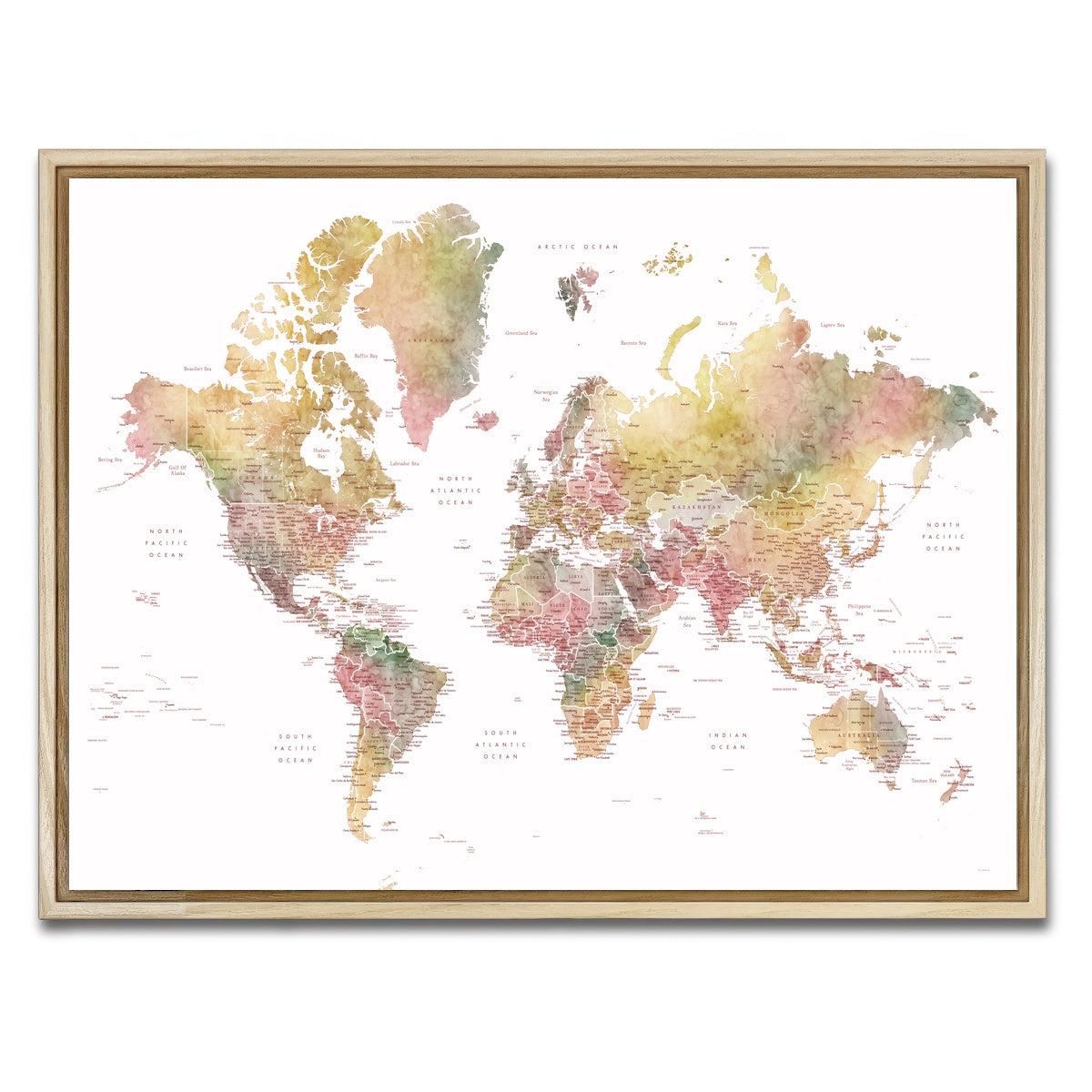 AUTO-MOCKUP WHITE | World Map 59 | 1 Piece | Natural Framed Canvas | group=4x3