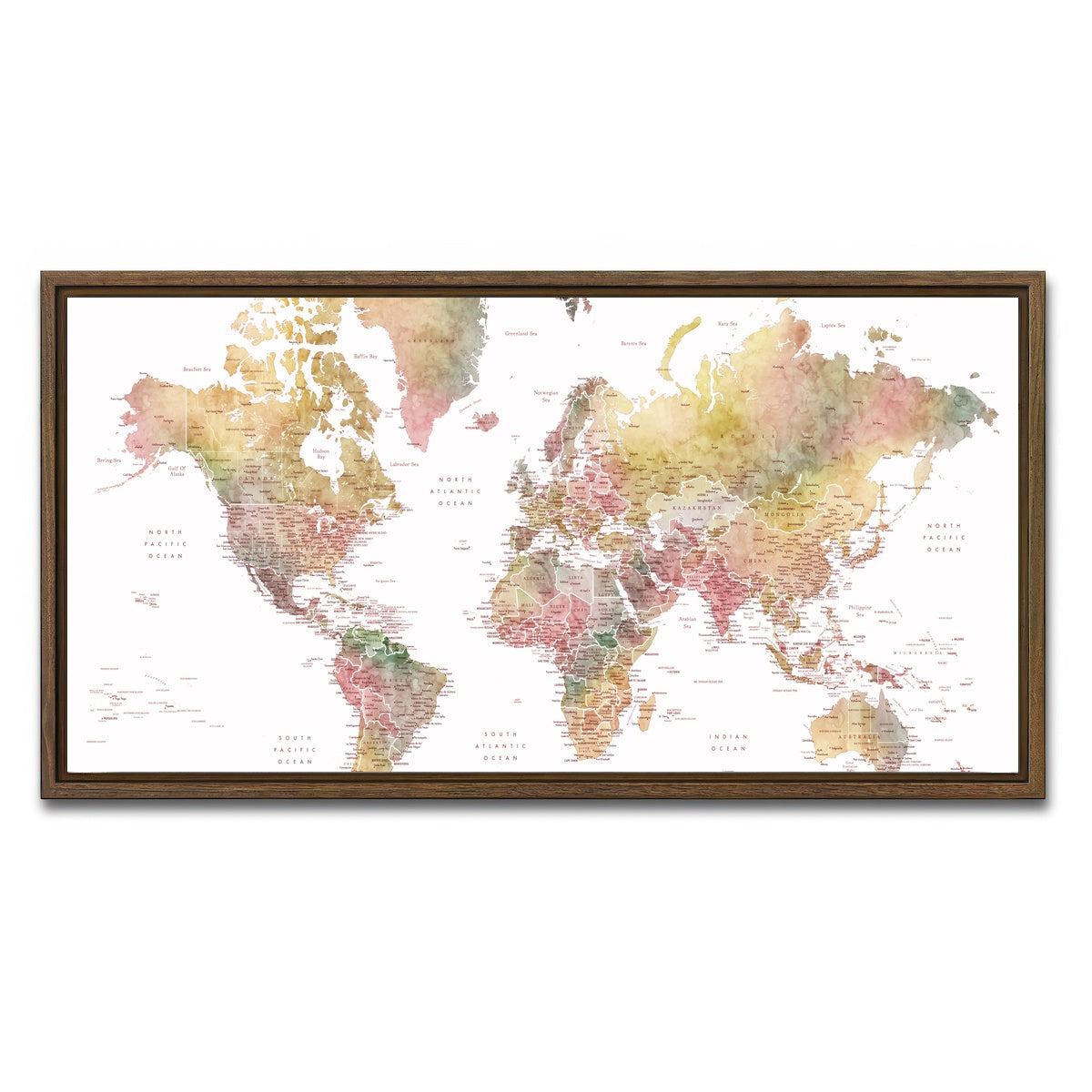 AUTO-MOCKUP WHITE | World Map 59 | 1 Piece | Walnut Framed Canvas | group=2x1
