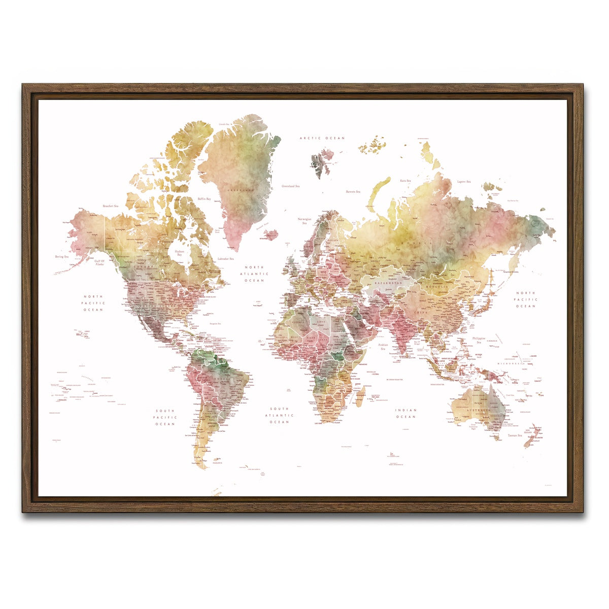 AUTO-MOCKUP WHITE | World Map 59 | 1 Piece | Walnut Framed Canvas | group=4x3