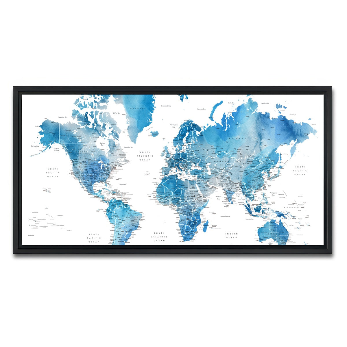 AUTO-MOCKUP WHITE | World Map 6 | 1 Piece | Black Framed Canvas | group=2x1