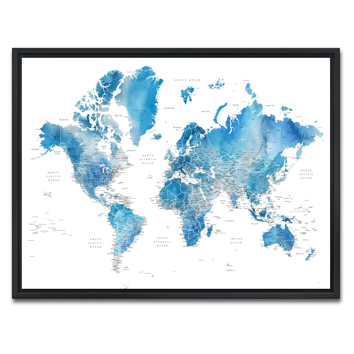 AUTO-MOCKUP WHITE | World Map 6 | 1 Piece | Black Framed Canvas | group=4x3