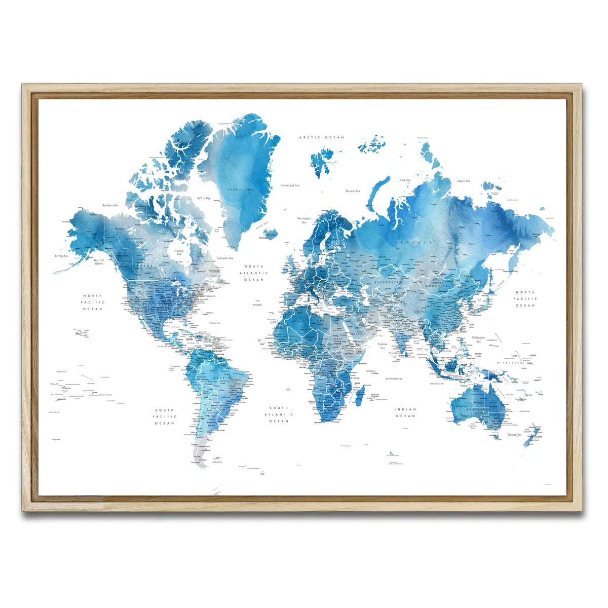 AUTO-MOCKUP WHITE | World Map 6 | 1 Piece | Natural Framed Canvas | group=4x3