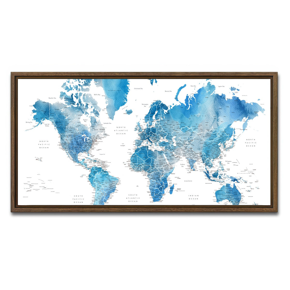 AUTO-MOCKUP WHITE | World Map 6 | 1 Piece | Walnut Framed Canvas | group=2x1