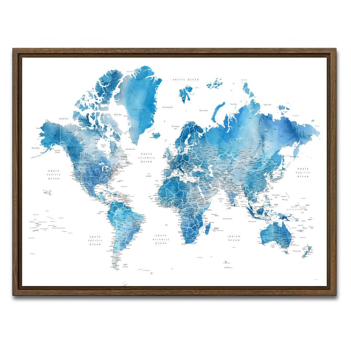 AUTO-MOCKUP WHITE | World Map 6 | 1 Piece | Walnut Framed Canvas | group=4x3