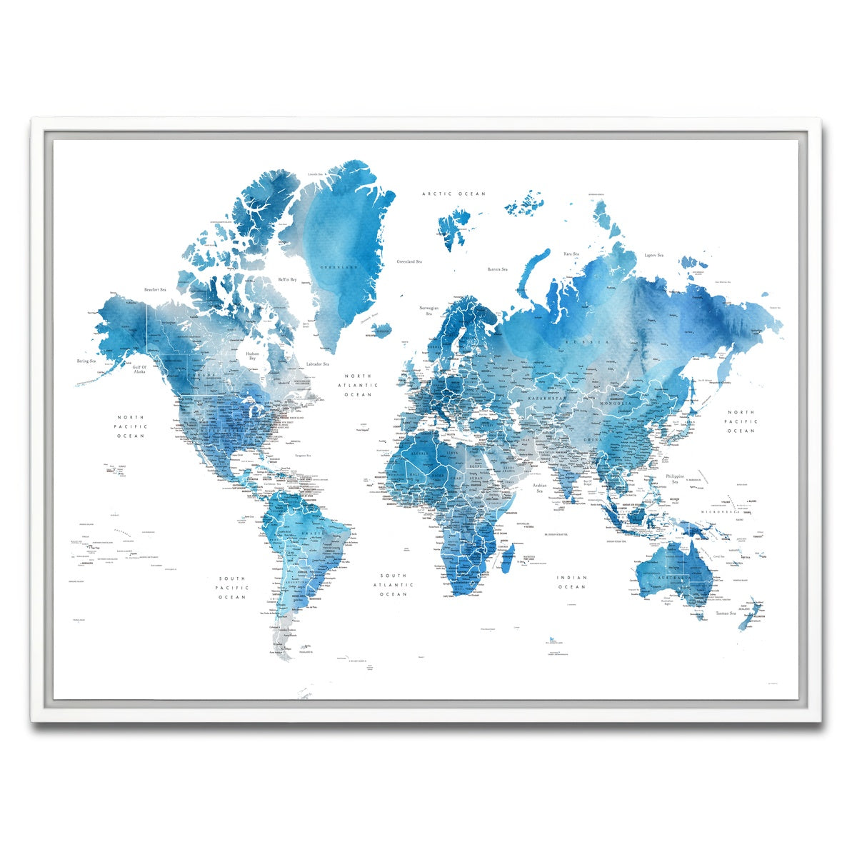 AUTO-MOCKUP WHITE | World Map 6 | 1 Piece | White Framed Canvas | group=4x3