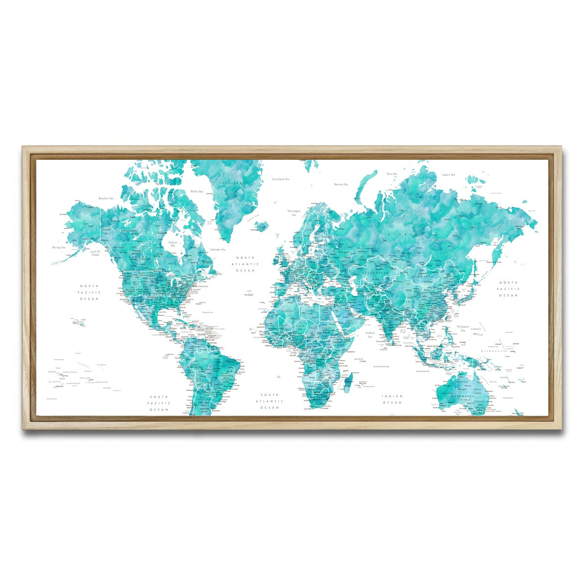 AUTO-MOCKUP WHITE | World Map 7 | 1 Piece | Natural Framed Canvas | group=2x1