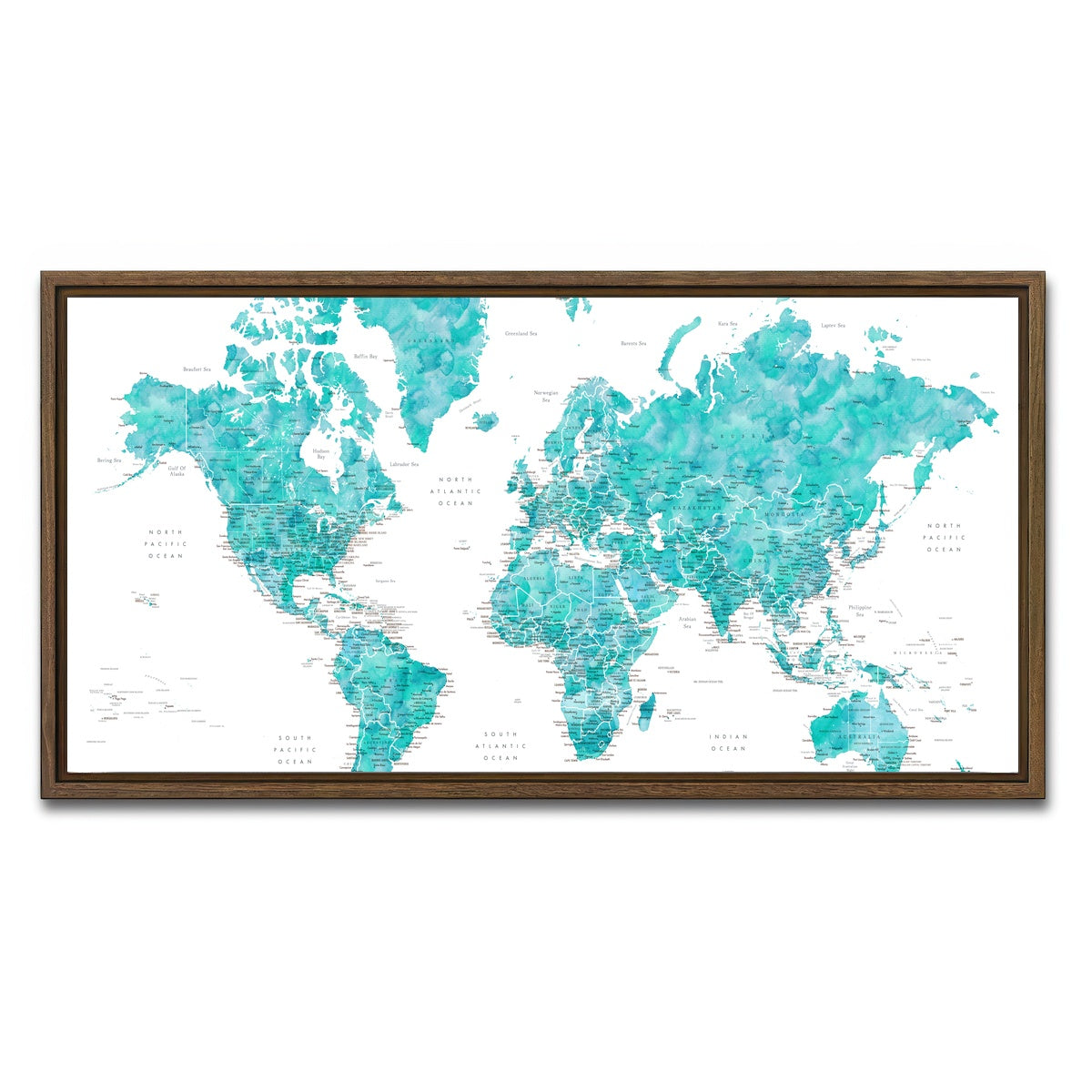 AUTO-MOCKUP WHITE | World Map 7 | 1 Piece | Walnut Framed Canvas | group=2x1