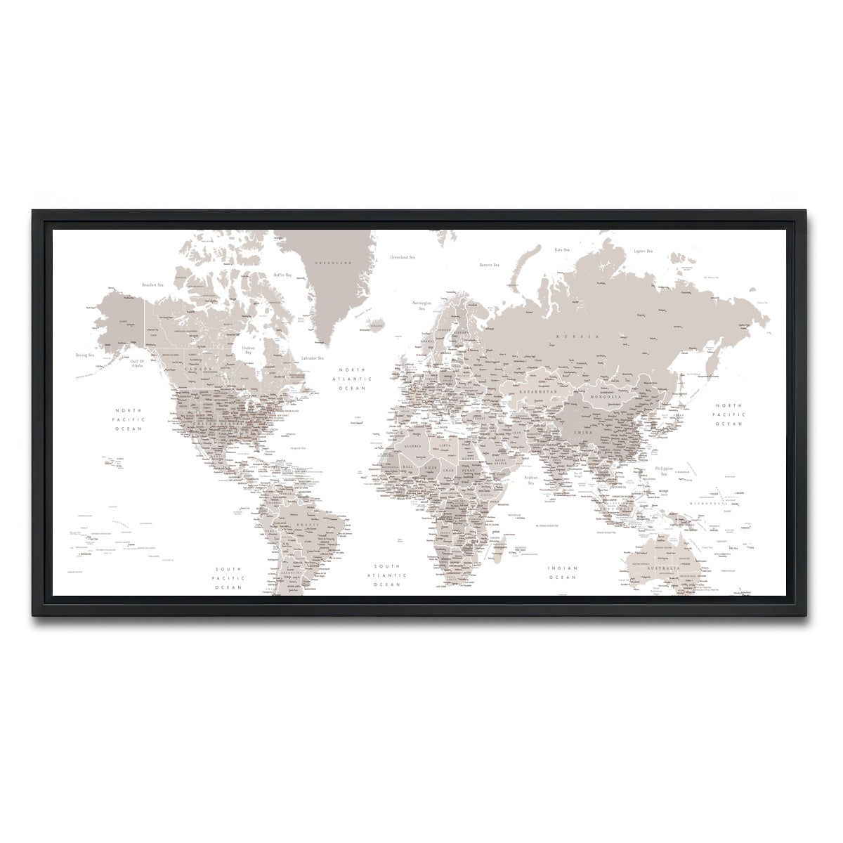 AUTO-MOCKUP WHITE | World Map 8 | 1 Piece | Black Framed Canvas | group=2x1