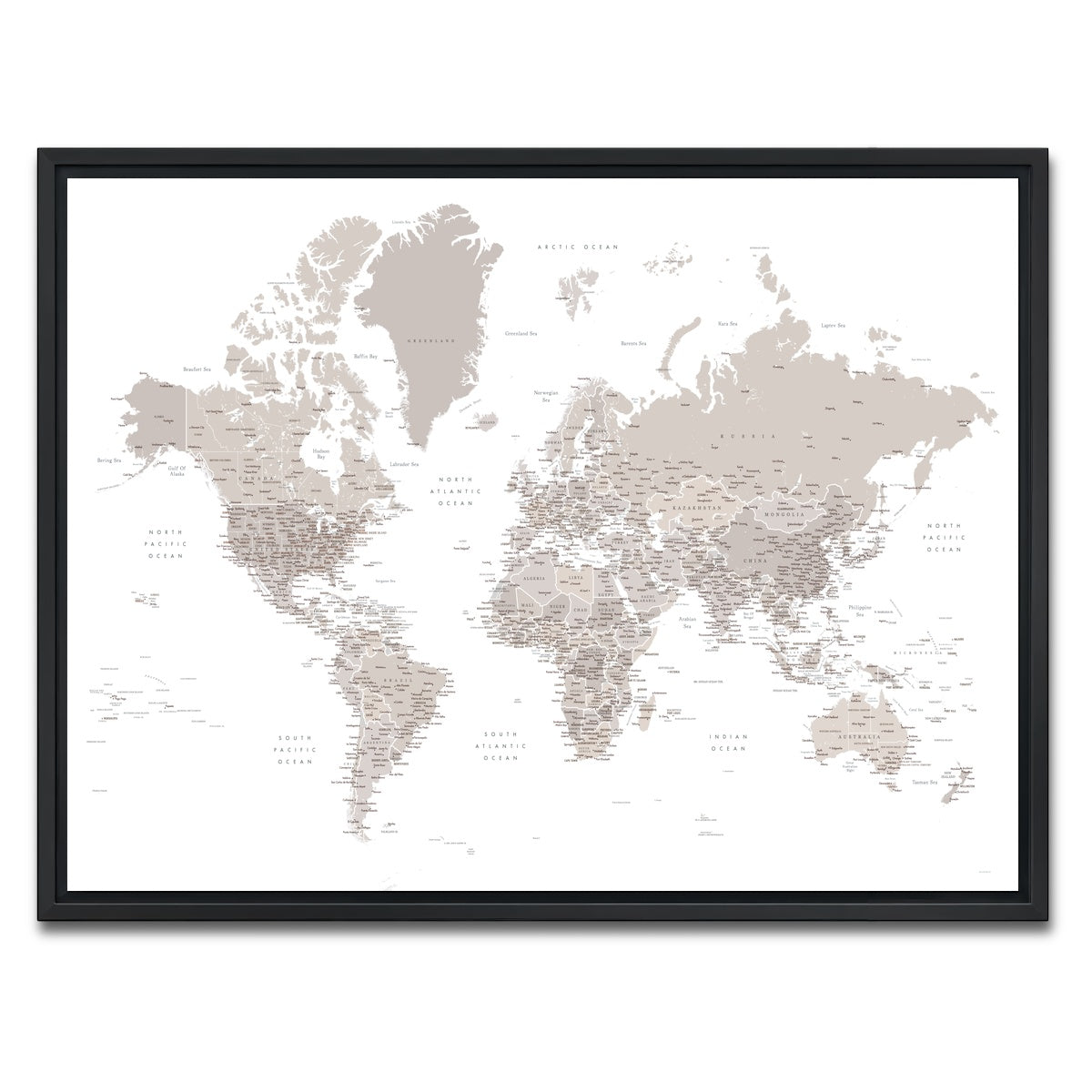 AUTO-MOCKUP WHITE | World Map 8 | 1 Piece | Black Framed Canvas | group=4x3