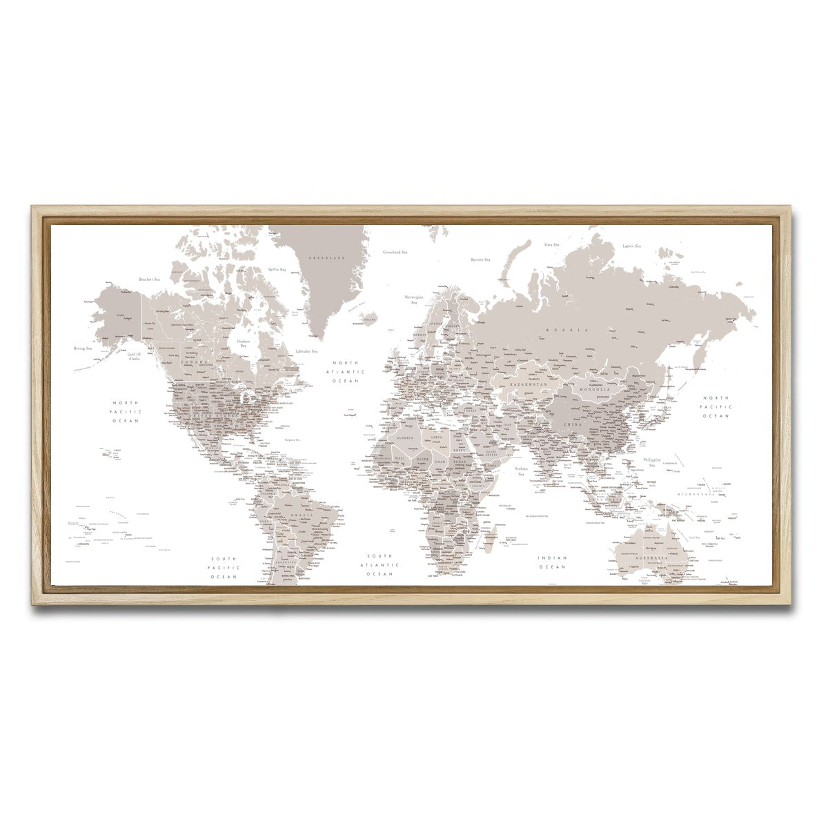 AUTO-MOCKUP WHITE | World Map 8 | 1 Piece | Natural Framed Canvas | group=2x1