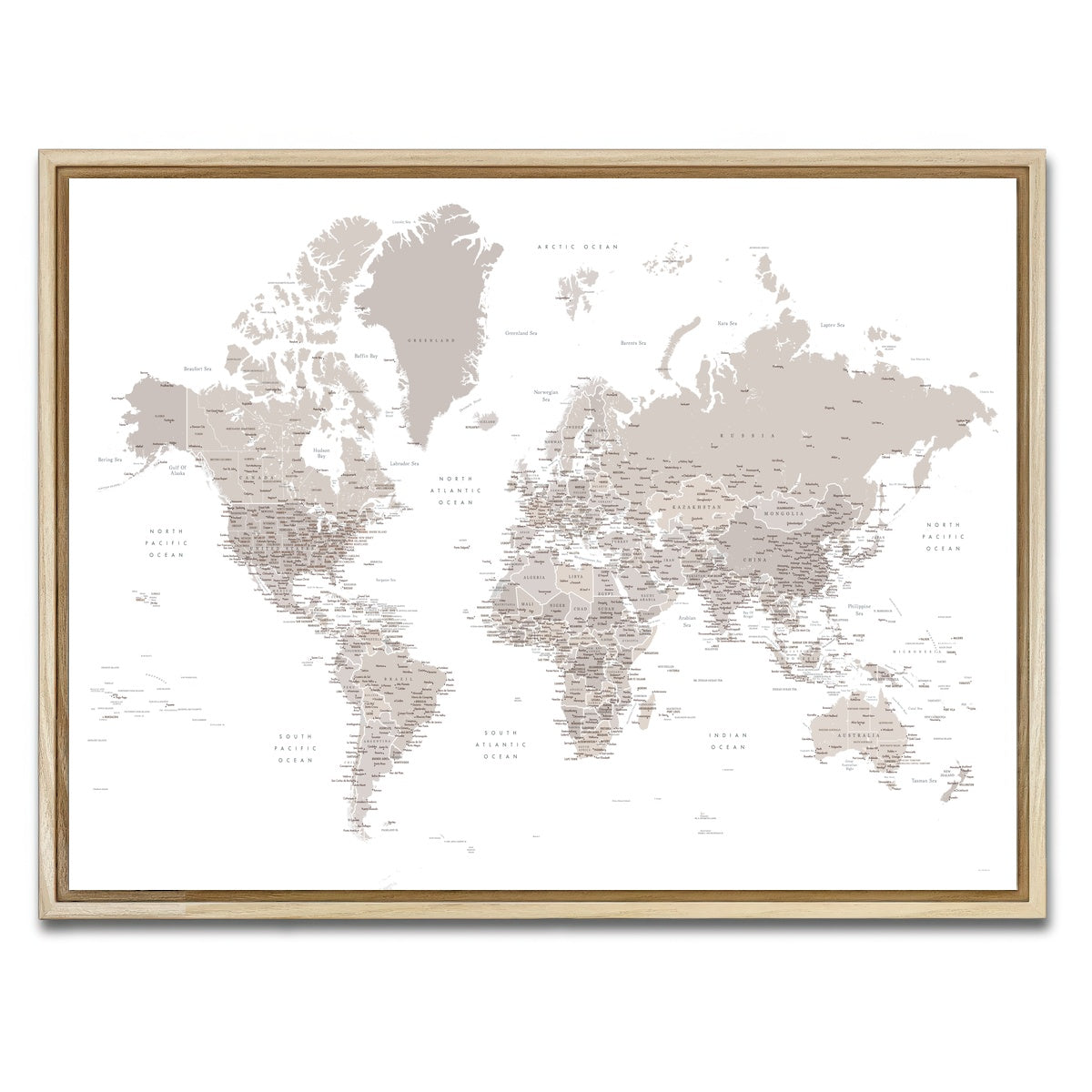 AUTO-MOCKUP WHITE | World Map 8 | 1 Piece | Natural Framed Canvas | group=4x3