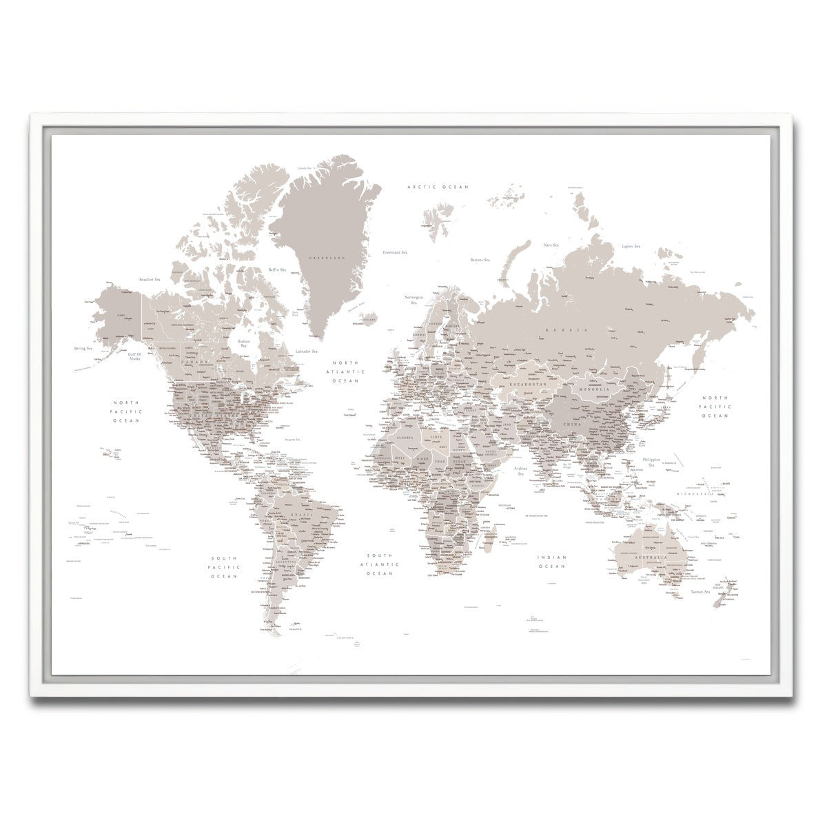 AUTO-MOCKUP WHITE | World Map 8 | 1 Piece | White Framed Canvas | group=4x3