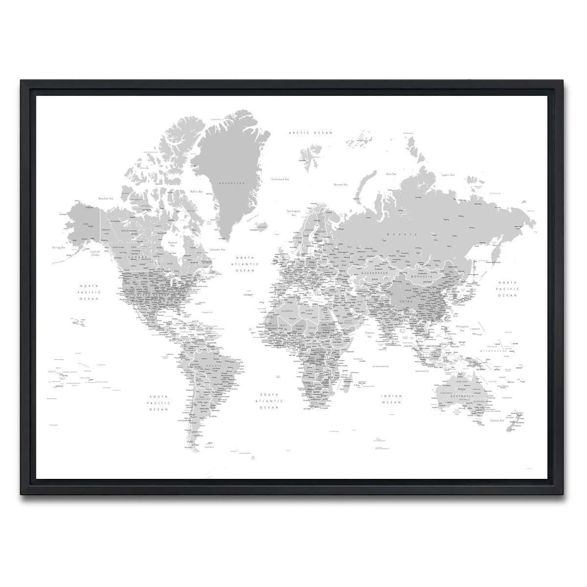 AUTO-MOCKUP WHITE | World Map 9 | 1 Piece | Black Framed Canvas | group=4x3