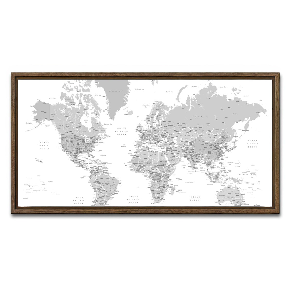 AUTO-MOCKUP WHITE | World Map 9 | 1 Piece | Walnut Framed Canvas | group=2x1