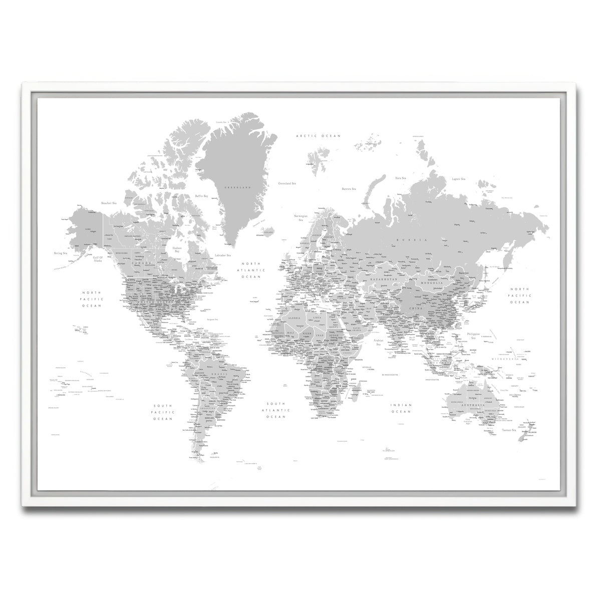 AUTO-MOCKUP WHITE | World Map 9 | 1 Piece | White Framed Canvas | group=4x3